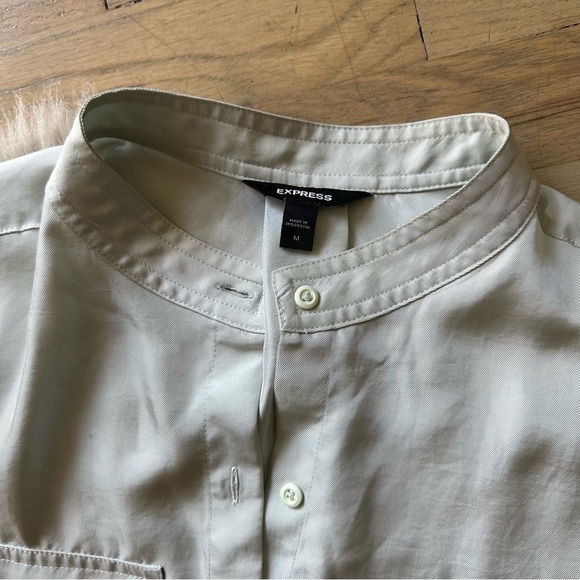 Express Light Seafoam Green Button Down Top - Size Medium - Collarless - Picture 3 of 4